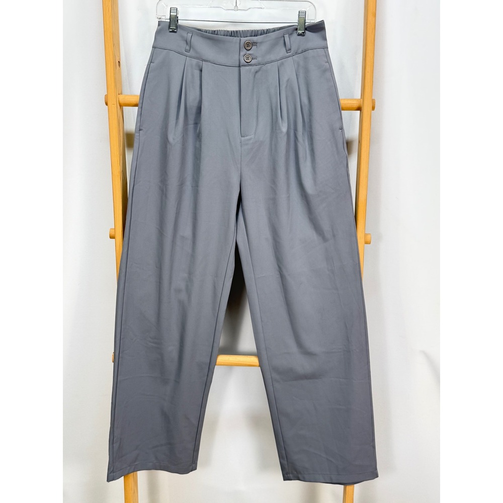 Halara Gray High Waisted Wide Leg Pleated Trousers Dress Pants Elastic Back Sz M